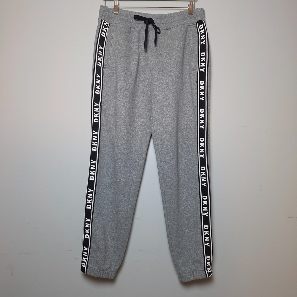 DKNY Logo Tape Side Stripe Heather Gray Jogger Sweatpants Size Medium